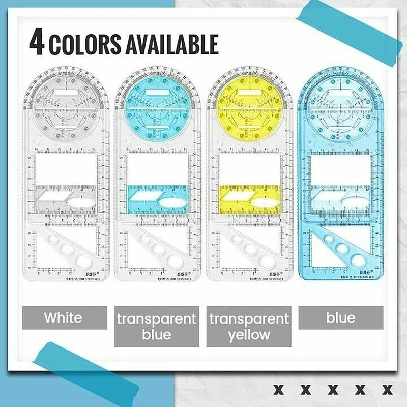 ويوبلز مسطرة رسم متعددة الوظائف للرياضيات والهندسة والقياس والرسم والتدريس، أداة قياس جديدة لعام 2021، مساطر رسم بلاستيكية للوازم المكتبية المدرسية (أزرق شفاف) - Image 4