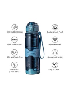 TYCOM Water Bottle Drink Bottle Gym Bottle with Protein Shaker Flip Top Lid & Removable Strainer Sport Bottle for Fitness Cycling Gym Camping Sports  - Image 3