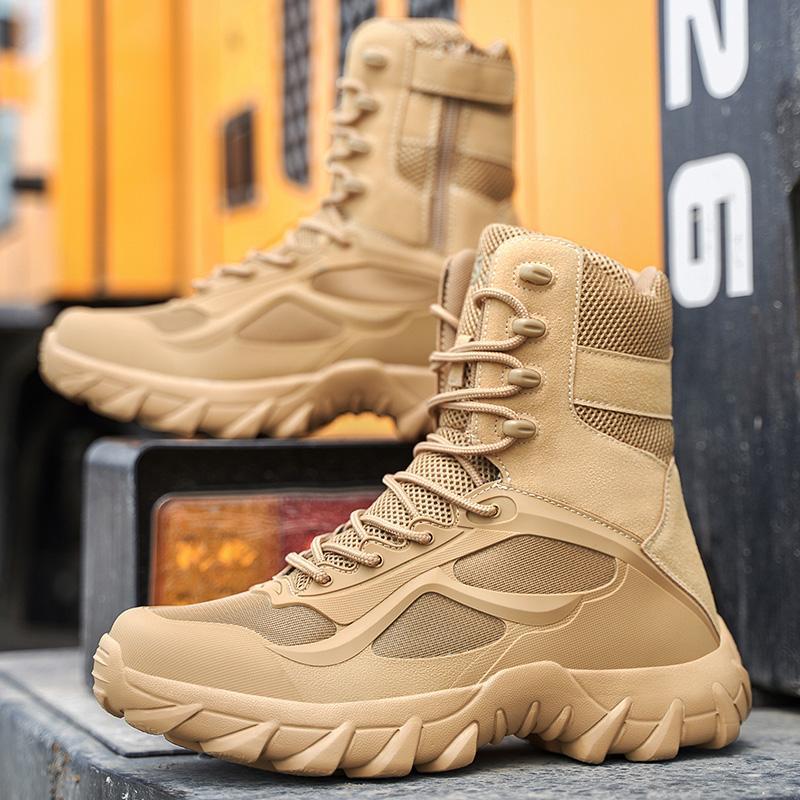 2024 autumn and winter new fashion cross-border plus size high-help mens hiking shoes tactical desert tooling boots manufacturers Khaki - Image 1