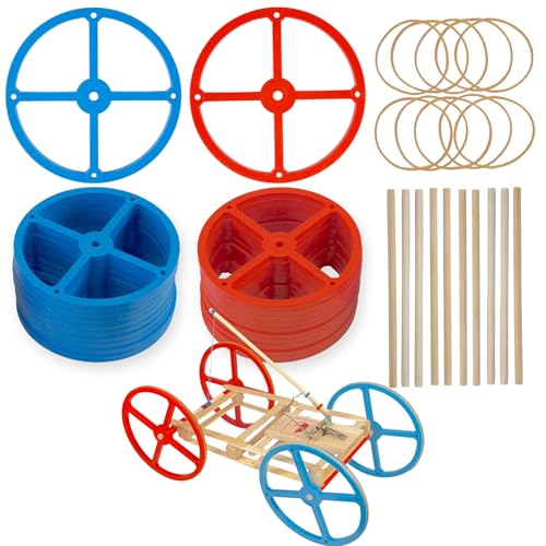 STEM Inventions Large Plastic Toy Project Wheels and Axles for Mousetrap Car and Rubber Band Car Projects 20 Wheels 20 Rubber Bands 10 Dowels - Image 1
