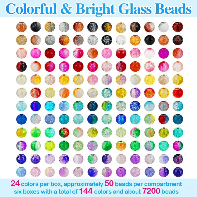 XSEINO About 7200pcs 144 Colors 6mm Crackle Glass Beads Bracelet Making Kit,6Box Different Style Crack Series Colorful Crystal Beads for Bracelet Jewelry Making,DIY Crafts,Friendship Bracelets - Image 2
