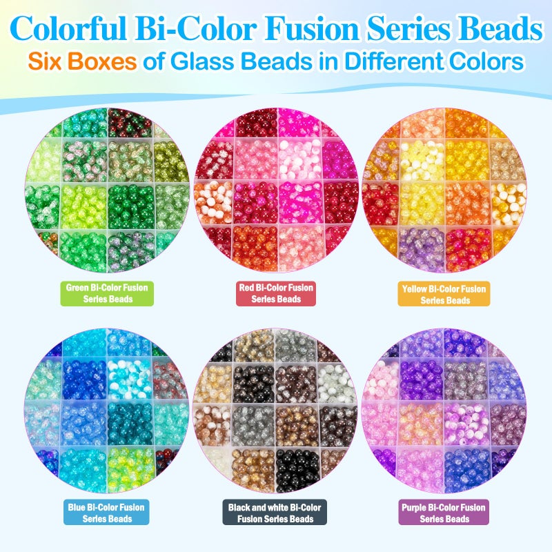 XSEINO About 7200pcs 144 Colors 6mm Crackle Glass Beads Bracelet Making Kit,6Box Different Style Crack Series Colorful Crystal Beads for Bracelet Jewelry Making,DIY Crafts,Friendship Bracelets - Image 3