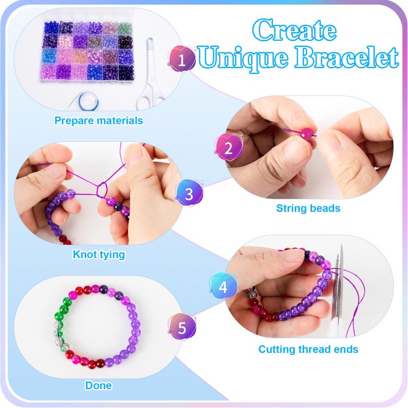 XSEINO About 7200pcs 144 Colors 6mm Crackle Glass Beads Bracelet Making Kit,6Box Different Style Crack Series Colorful Crystal Beads for Bracelet Jewelry Making,DIY Crafts,Friendship Bracelets - Image 5