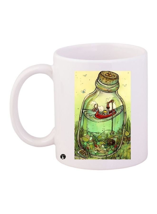 RYN Cartoon Printed Coffee Mug White/Yellow/Green 11ounce