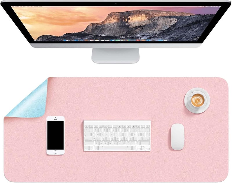 Hsurbtra Desk Mat, 80 * 40 cm, PU-Leather Desk Mat, Mouse Pad, Non-Slip Desk Protector, Waterproof Desk Pad for Office, Double-Sided, Pink & Blue - Image 1