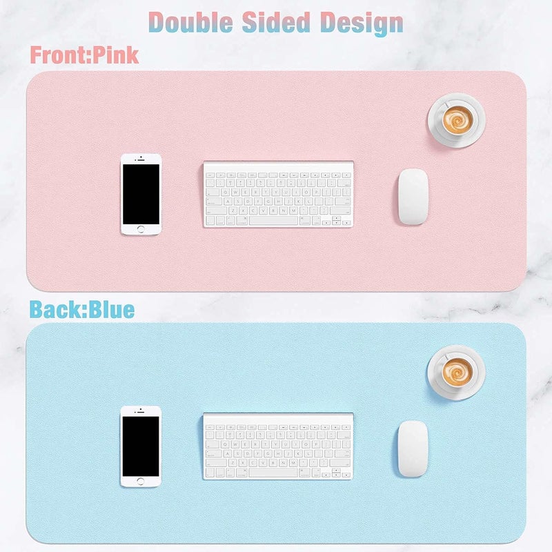 Hsurbtra Desk Mat, 80 * 40 cm, PU-Leather Desk Mat, Mouse Pad, Non-Slip Desk Protector, Waterproof Desk Pad for Office, Double-Sided, Pink & Blue - Image 2