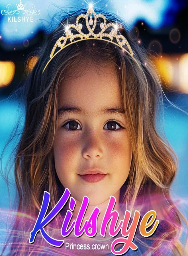 كيلشي تاج كيلشاي المرصع بأحجار الراين، تيجان الأميرات، طوق رأس مرصع بالكريستال لحفلات الزفاف للبنات (ذهبي) - Image 4