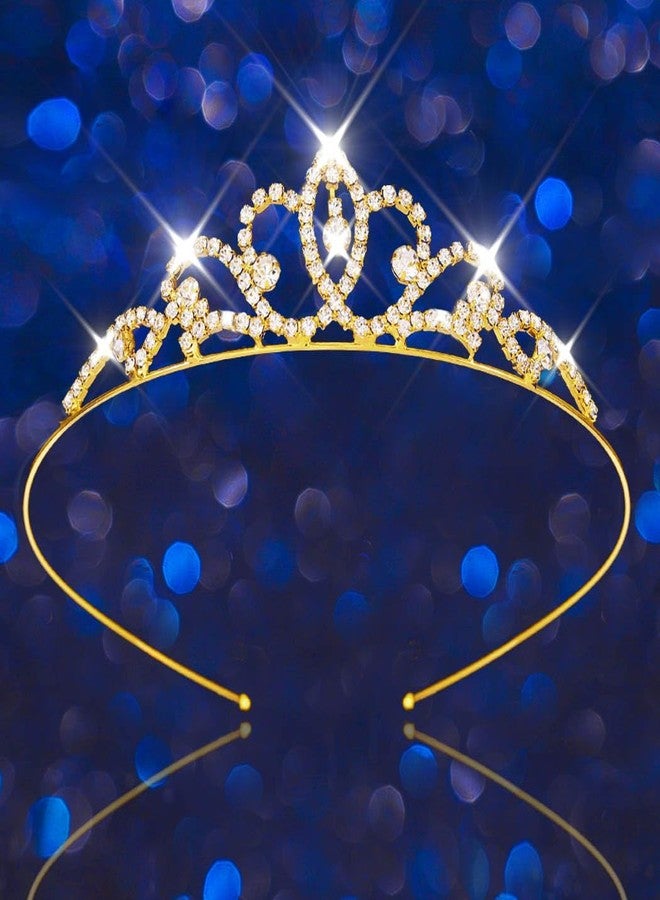 كيلشي تاج كيلشاي المرصع بأحجار الراين، تيجان الأميرات، طوق رأس مرصع بالكريستال لحفلات الزفاف للبنات (ذهبي) - Image 1