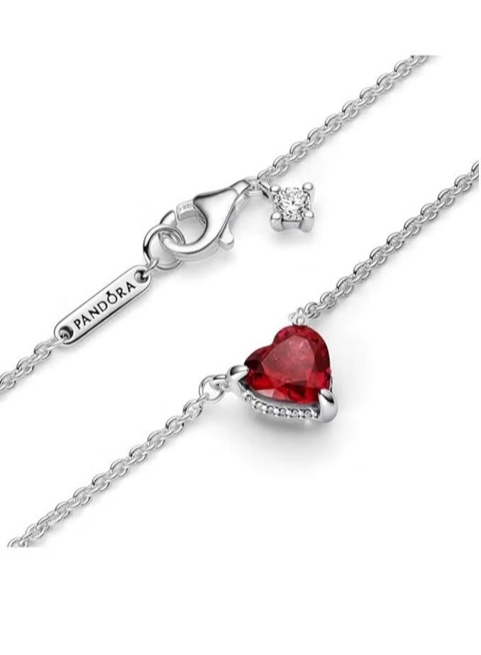Women's Classic Zircon 925 Silver Inlaid Hand-Painted Love Pendant Girls Birthday Gift Red Heart-Shaped Necklace Clavicle Single Item  - Image 3