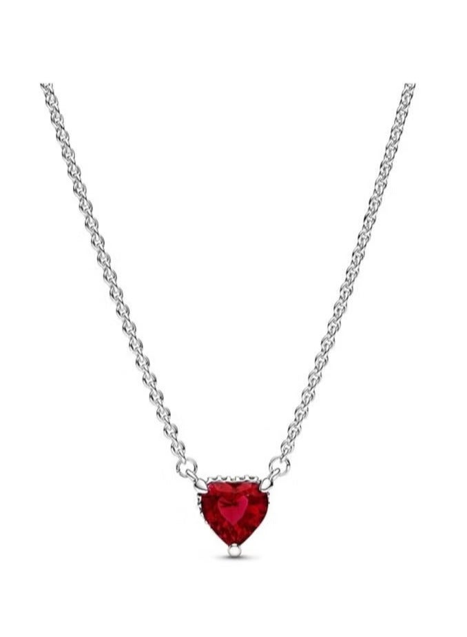 Women's Classic Zircon 925 Silver Inlaid Hand-Painted Love Pendant Girls Birthday Gift Red Heart-Shaped Necklace Clavicle Single Item  - Image 1
