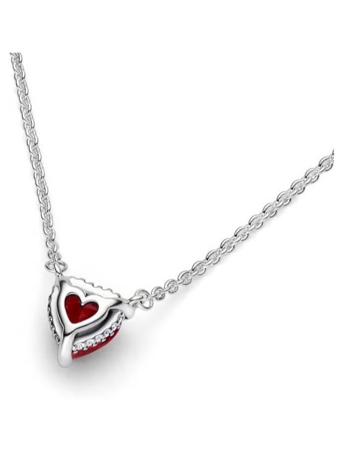 Women's Classic Zircon 925 Silver Inlaid Hand-Painted Love Pendant Girls Birthday Gift Red Heart-Shaped Necklace Clavicle Single Item  - Image 2