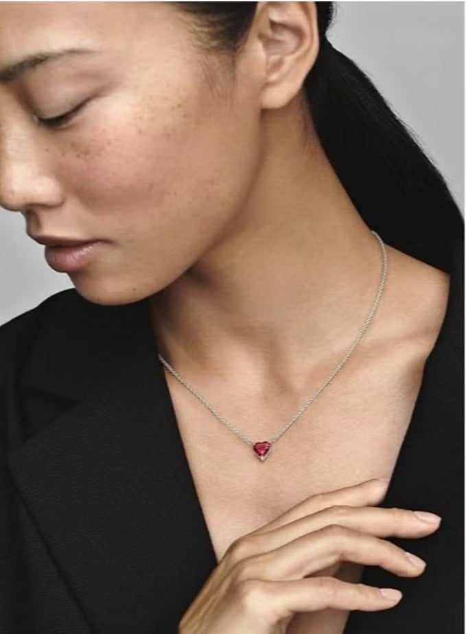 Women's Classic Zircon 925 Silver Inlaid Hand-Painted Love Pendant Girls Birthday Gift Red Heart-Shaped Necklace Clavicle Single Item  - Image 4