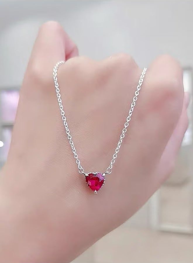 Women's Classic Zircon 925 Silver Inlaid Hand-Painted Love Pendant Girls Birthday Gift Red Heart-Shaped Necklace Clavicle Single Item  - Image 5