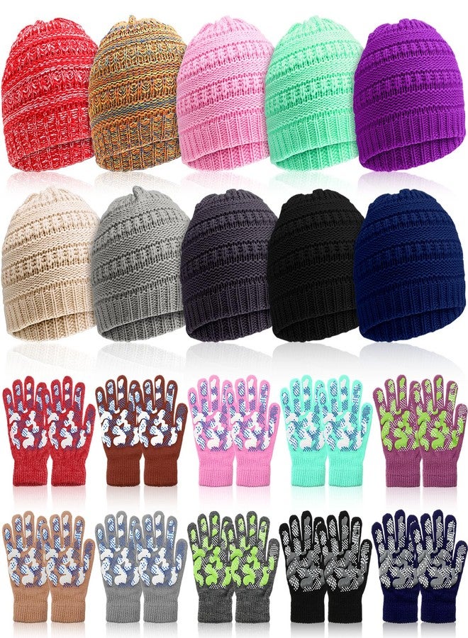 جاجيلي مجموعة جاغلي من 20/12 قطعة من قبعات وقفازات الأطفال من 5 إلى 12 سنة، قفازات شتوية دافئة، قبعة صوفية مطاطية للأولاد والبنات، هدية مثالية للمشردين (ألوان داكنة، 20 قطعة) - Image 1