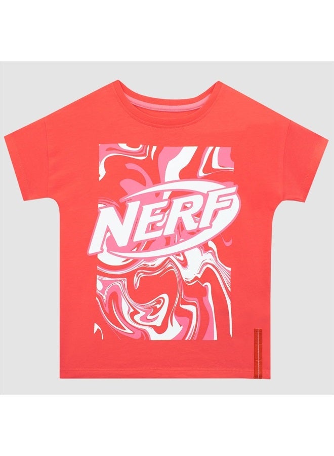 NERF Girls T-Shirt and Shorts Set Kids Camouflage Outfit Pink 6 - Image 2