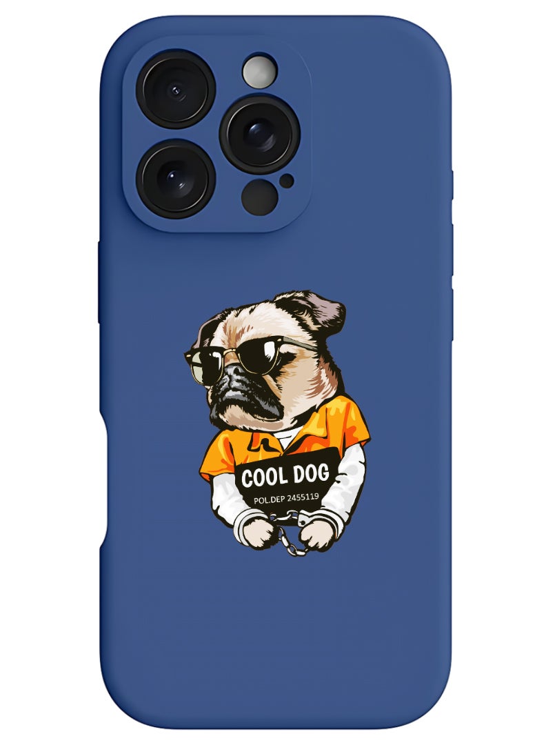 Theodor iPhone 16 Pro Max Blue Protective Slim Fit Case Liquid Silicone Cover with Full Body Protection Anti-Scratch Shockproof Case For iPhone - cool dog - Image 1