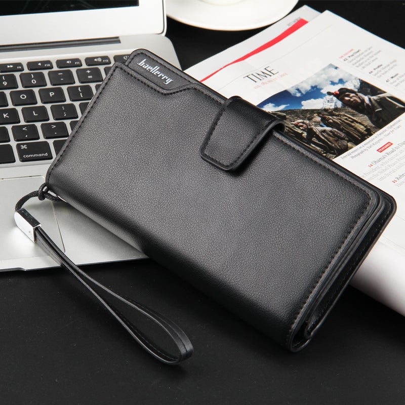 Mens Baellerry Multi-Function Vintage Zipper Wallet Black with hand belt without box