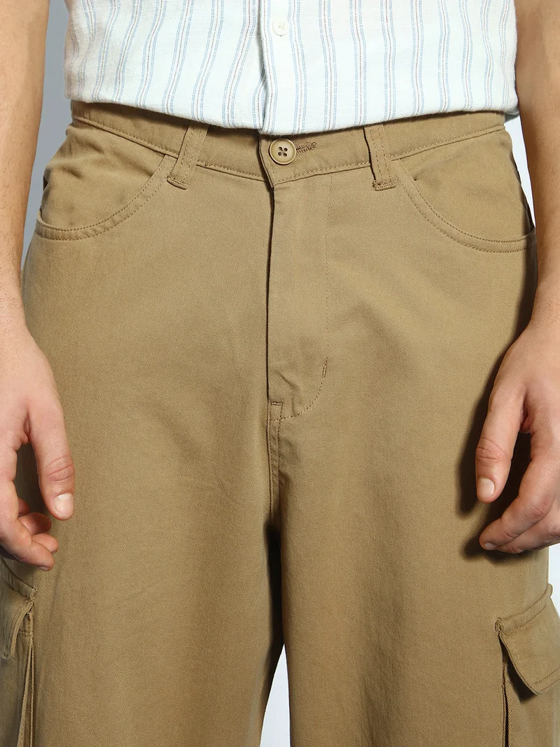 Urbano Fashion  Urbano Fashion Men's Khaki Loose Baggy Fit Cargo Chino Pant with 8 Pockets Stretchable for Men | Best Price UAE