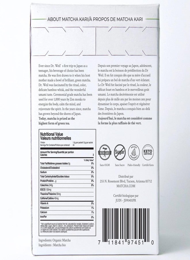 Matcha Kari Matcha Green Tea Powder Single Serving Sticks, Dr. Weil's Ceremonial Organic Matcha Powder Singles Packets - Individual Tea Packets (24) - Image 2