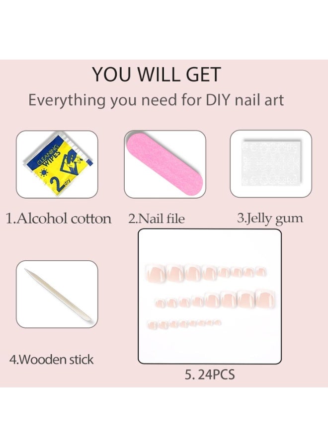 RESONIX 24Pcs Press-On Toenails – Short Glossy White French Tip Fake Toenails, Press-On Designs for Women, Artificial Toenail Nails - Image 5