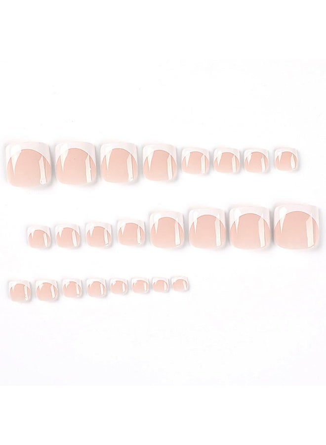RESONIX 24Pcs Press-On Toenails – Short Glossy White French Tip Fake Toenails, Press-On Designs for Women, Artificial Toenail Nails - Image 2