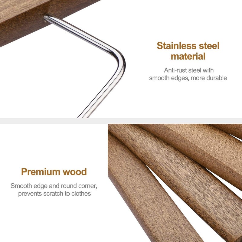 HOUSE DAY Pack of 12 Walnut Color Wooden Suit Hangers with Clips - Image 4