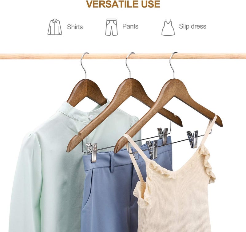 HOUSE DAY Pack of 12 Walnut Color Wooden Suit Hangers with Clips - Image 5