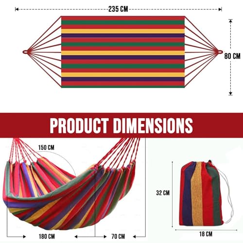 Baskety Double Person Cotton Canvas Hammock with Spreader Bars, Ultralight Travel & Camping Swing Bed for Balcony, Garden, Outdoor & Beach – Max Load 200KG, Red (280 x 100 cm) - Image 5