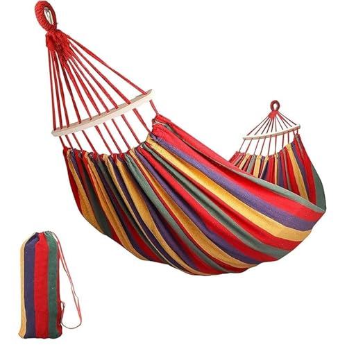 Baskety Double Person Cotton Canvas Hammock with Spreader Bars, Ultralight Travel & Camping Swing Bed for Balcony, Garden, Outdoor & Beach – Max Load 200KG, Red (280 x 100 cm) - Image 1