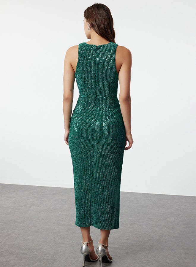 trendyol Emerald Body-fitting Knitted Glitter Sequin Knitted Sequin Elegant Long Evening Dress  - Image 5