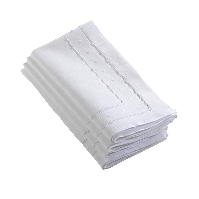 Saro Lifestyle Embroidered and Hemstitched Dinner Napkin Set of 4 White 20