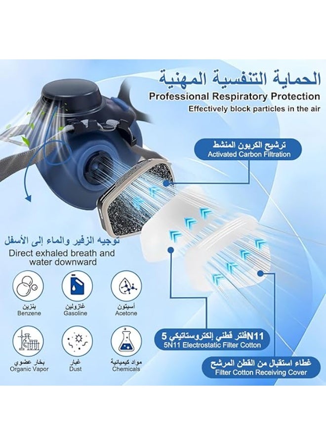 Dawei Reusable half-face respirator 6200 gas mask with safety glasses and filters for respiratory protection and face paint for organic steam welding and polishing of woodwork, chemicals, dust and pollen  - Image 2