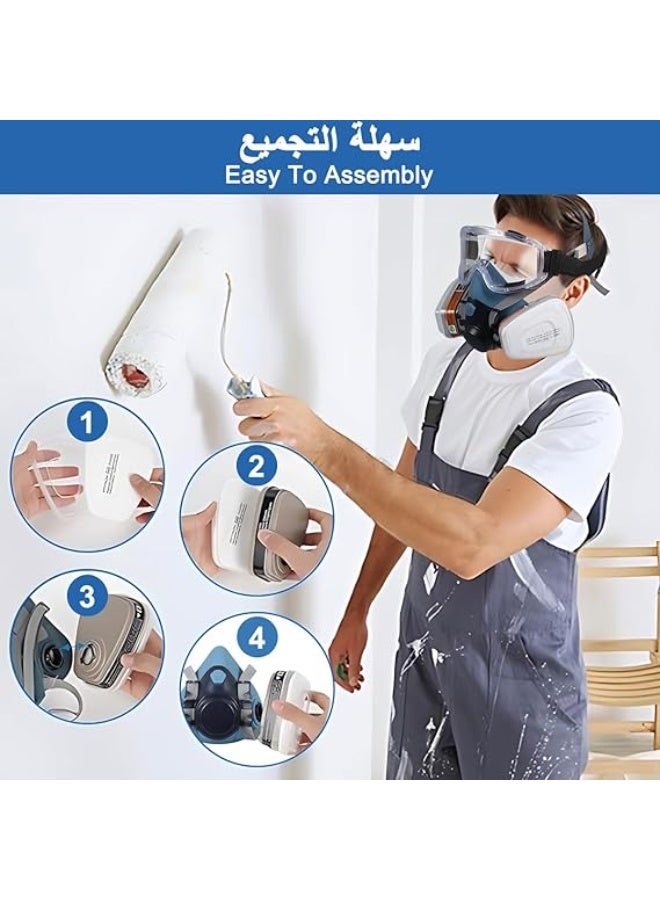 Dawei Reusable half-face respirator 6200 gas mask with safety glasses and filters for respiratory protection and face paint for organic steam welding and polishing of woodwork, chemicals, dust and pollen  - Image 5