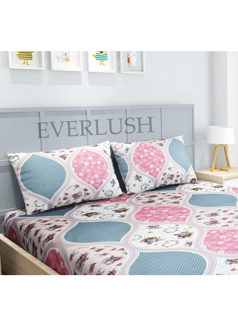 EVERLUSH - EVERLUSH Best Flat Printed Bedsheets Double King Size Bedsheets With 2 Pillow Covers Glace Cotton Bedsheet By |Everlush|72" X 78", (White Self, King 72" X 78") - Image 1