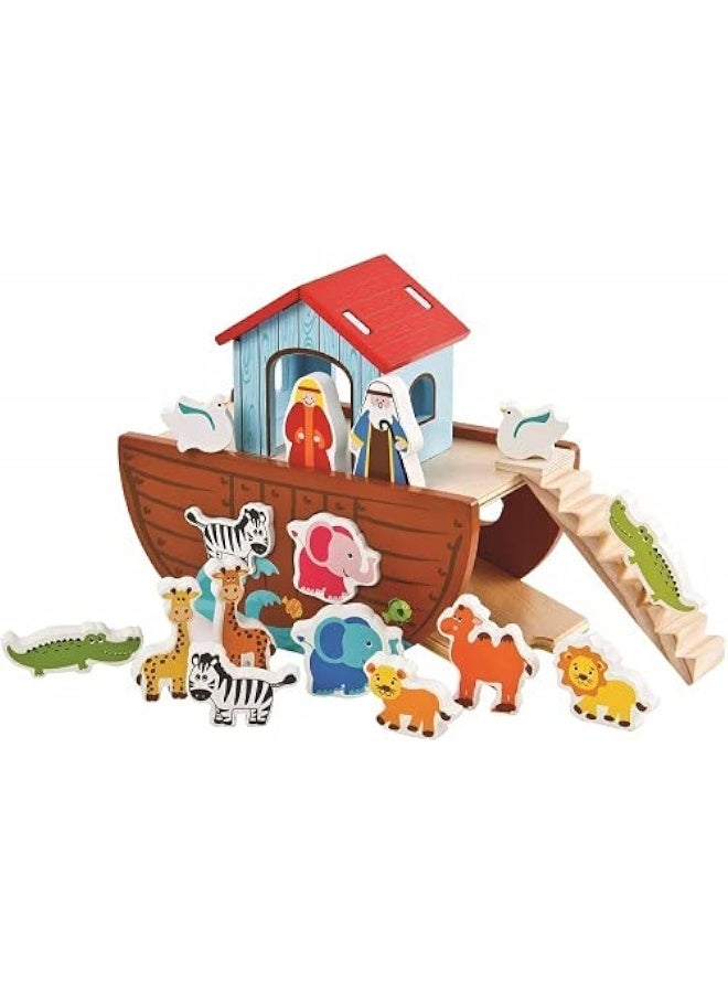 Lelin Noah's Ark Wooden Toy Set with Animals and Figures