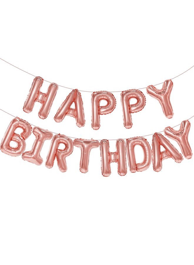 PatiCool Rose Gold Happy Birthday Balloon Banner, 16 Inch Foil Mylar Happy Birthday Balloons Letters, Reusable Happy Birthday Sign, Rose Gold Birthday Decorations for Women and Girls - Image 1