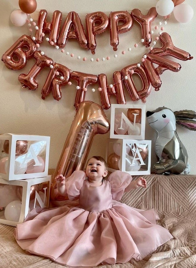 PatiCool Rose Gold Happy Birthday Balloon Banner, 16 Inch Foil Mylar Happy Birthday Balloons Letters, Reusable Happy Birthday Sign, Rose Gold Birthday Decorations for Women and Girls - Image 5