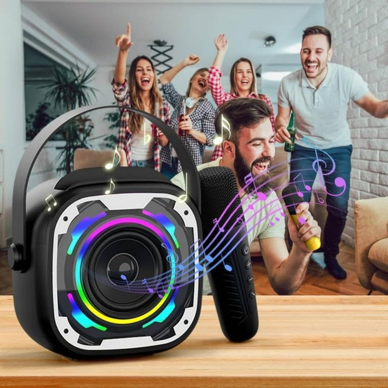 Karaoke Bluetooth Speaker with 2 Wireless Microphones Mini Portable Party Speaker with Light for Home Family, Support TF/AUX/USB Input/Funny Magic Voice - Image 2