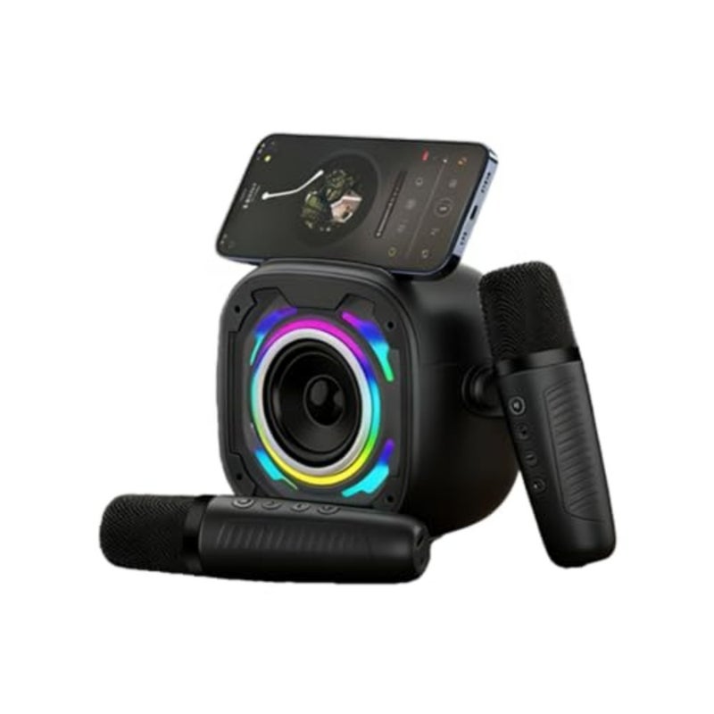 Karaoke Bluetooth Speaker with 2 Wireless Microphones Mini Portable Party Speaker with Light for Home Family, Support TF/AUX/USB Input/Funny Magic Voice - Image 1