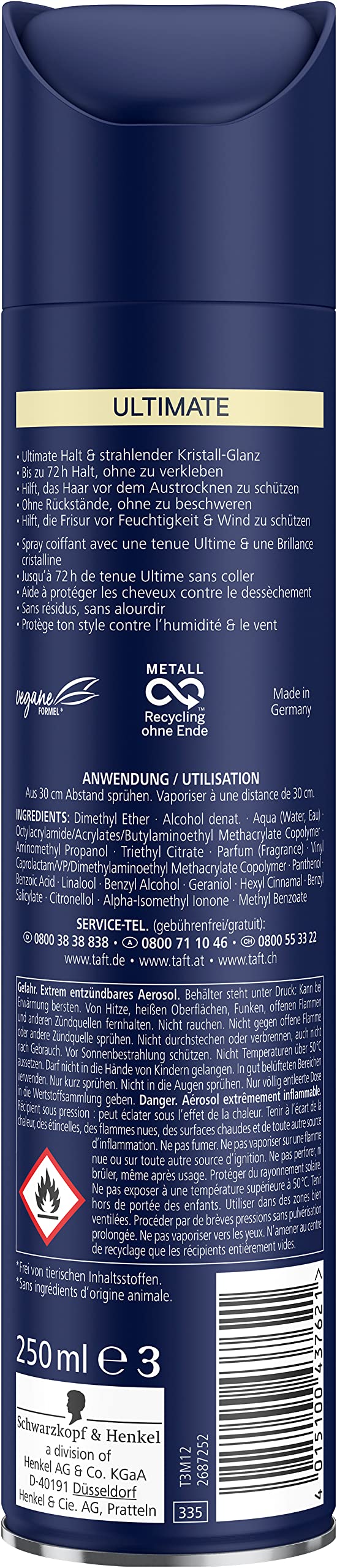 Taft Hair Polish Ultimate Hold & Crystal Shine, Hold Grade 5+ (250 ml), Styling Spray Provides Ultimate Hold and Radiant Crystal Shine for up to 72 Hours, No Residue - Image 5