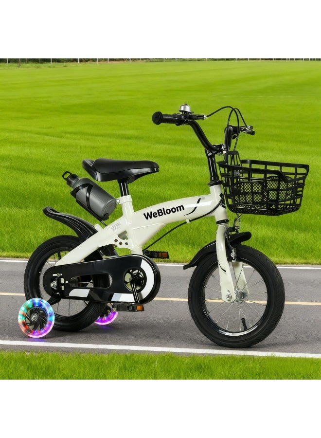 12-14-16 Inch Kids Bike for 2-8 Years Old Boys & Girls High Carbon Steel Frame with Flashing Training Wheels With Basket Adjustable Seat Water Bottle Can Be Placed at the Tail Sensitive Brakes Safe and Stable