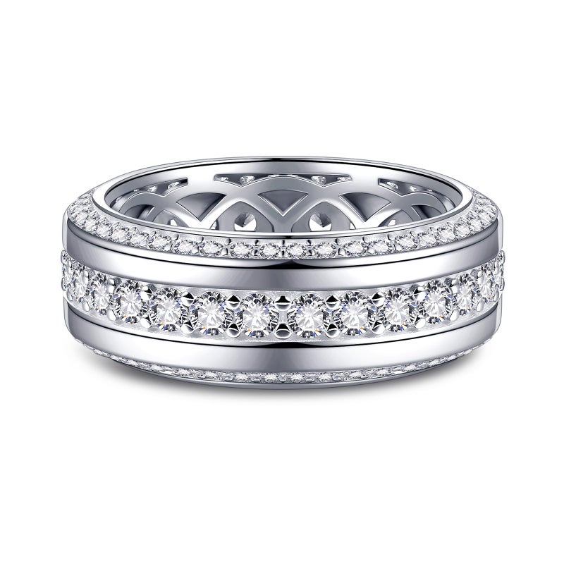 LOIPURI Men's Wedding Band White Gold Plated Wedding Ring with 3 Row Classic 2.94CT Round Cut Cubic Zirconia 9mm Width Silver Engagement Ring Size 10 - Image 2