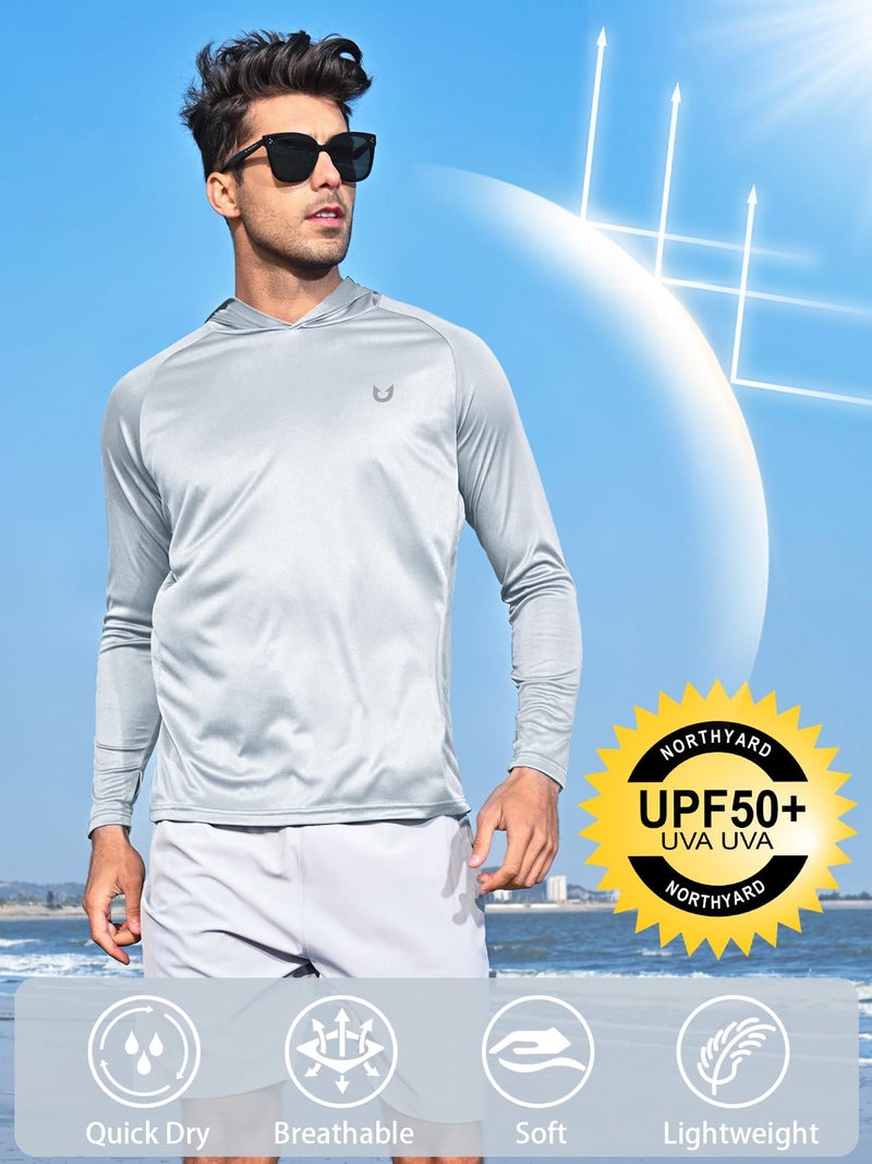 NORTHYARD Men's UPF 50+ Hoodie Shirts Long Sleeve Sun Protection Fishing Swim Beach UV SPF Rash Guard Quick Dry Lightweight LIGHTGREY M - Image 2