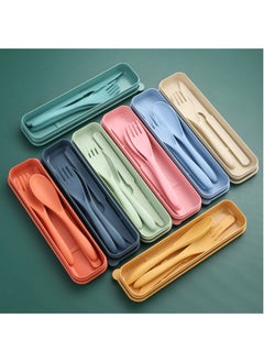 Teuuea 8 Colors Reusable Portable Wheat Straw Cutlery, Travel Utensils Flatware Sets with Case Storage Box, Spoon Knife Fork Tableware Sets, for Lunch Boxes Kids Adult Picnic Camping Outdoor Home Office  - Image 1