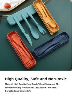 Teuuea 8 Colors Reusable Portable Wheat Straw Cutlery, Travel Utensils Flatware Sets with Case Storage Box, Spoon Knife Fork Tableware Sets, for Lunch Boxes Kids Adult Picnic Camping Outdoor Home Office  - Image 2