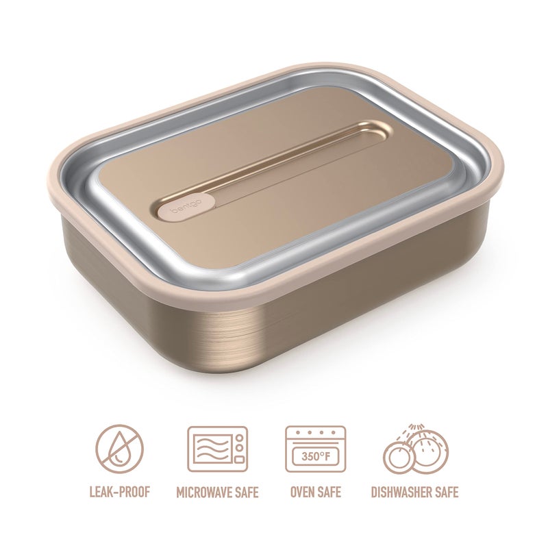 Bentgo® MicroSteel® Leak-Proof Lunch Box - Microwave-Safe, Oven-Safe, Bento-Style Container with Removable Divider, Airtight Lid, Sustainable Design, Odor & Stain Resistant (Gold) - Image 4