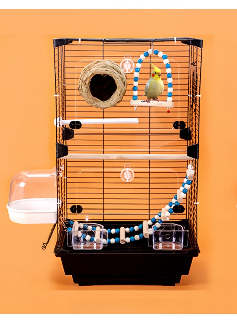 مس تيارا قفص طيور أكريليك مُحسّن مع ملحقات، بيت طيور متنقل بمقبض، تصميم شفاف، باب مزدوج للتغذية، حوض استحمام، مجثمات، عش، أرجوحة وسلم للطيور الصغيرة. - Image 1