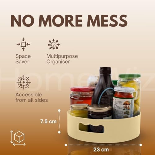 HomeWiz Multi-Purpose 360° Rotating Organizer Tray | Kitchen Accessories Items | Kitchen Organizer Rack | Kitchen Tools | Easy - Access Turntable for Spices, Storage & More | Cream - Image 3