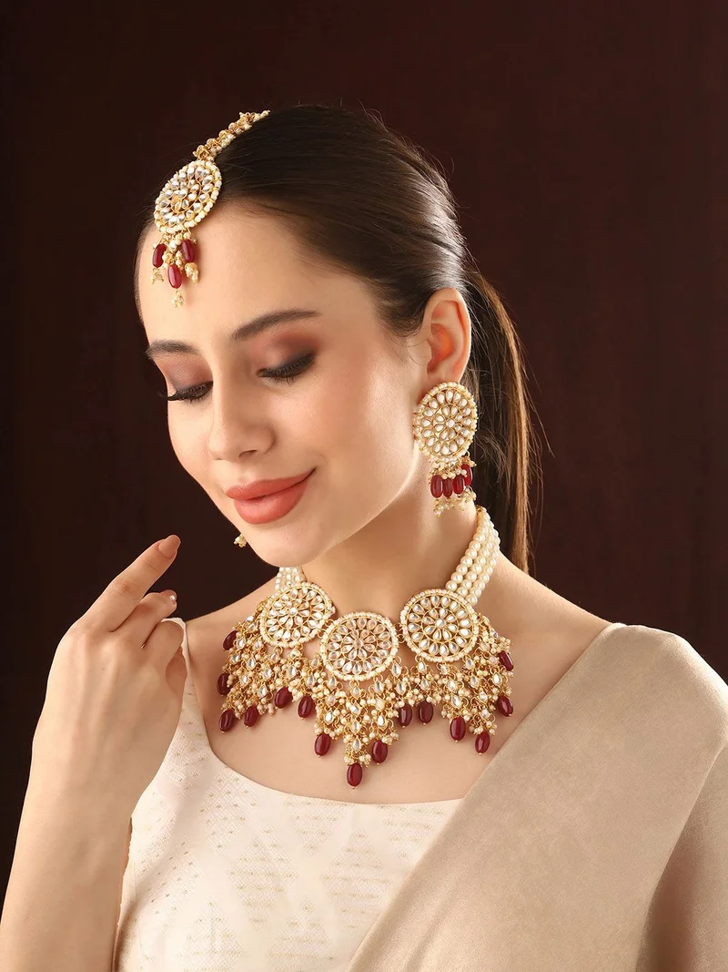 Priyaasi Kundan Stone Studded Beaded Contemporary Chandbalis