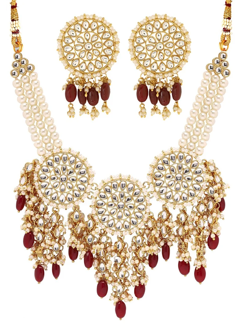 Priyaasi Kundan Stone Studded Beaded Contemporary Chandbalis